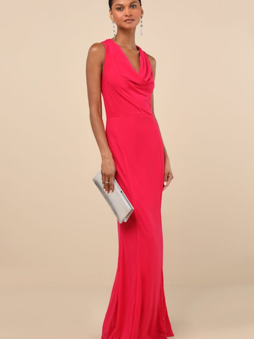 Lulus Stunning Mystery Fuchsia Mesh Cowl Back Mermaid Maxi Dress Pink - Size XL